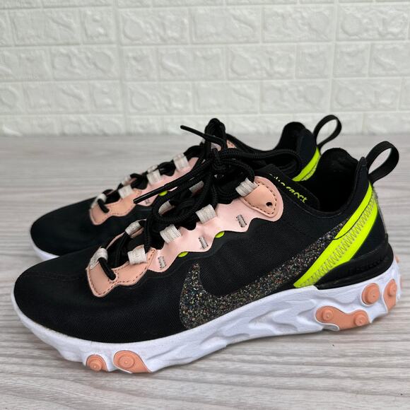 Nike React Element 55 Running Shoes SZ 6.5 Black Coral CD6964002 Lace Up Low Top - Picture 7 of 13